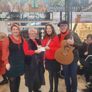 Bronwyn Lewis, Carolyn Harris MP, Catrin Stephens and Mal Pope at their recent performance in Swansea Market.